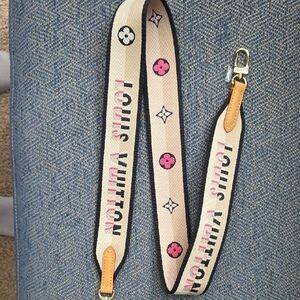 Louis Vuitton Beige Canvas Shoulder Strap with Pink and Black Accents